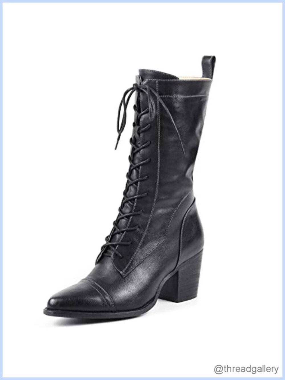Women's Mid Calf Combat Boots Lace Up Faux Leather Side Zipper Faux Fur Lining